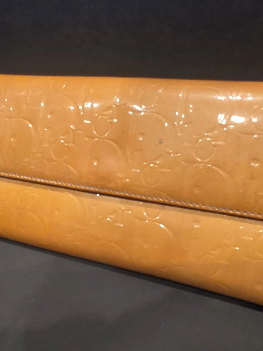 Dior Patent Trotter Embossed Clutch in Golden Color